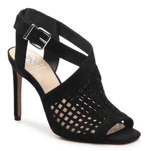 Vince Camuto Peveli Black Perforated Suede Slingback Heels Sz 7